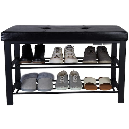 Simplify Black Entryway Bench with Shoe Storage